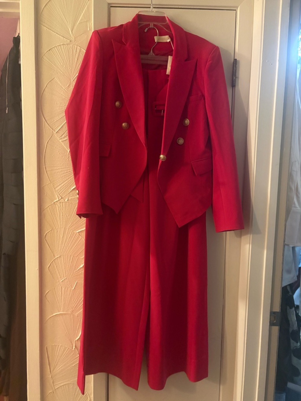 By Choosy Red Double-Breasted Blazer & Wide Leg Pants Set